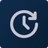 Refresh icon: circular arrow indicating reload/update on blue background